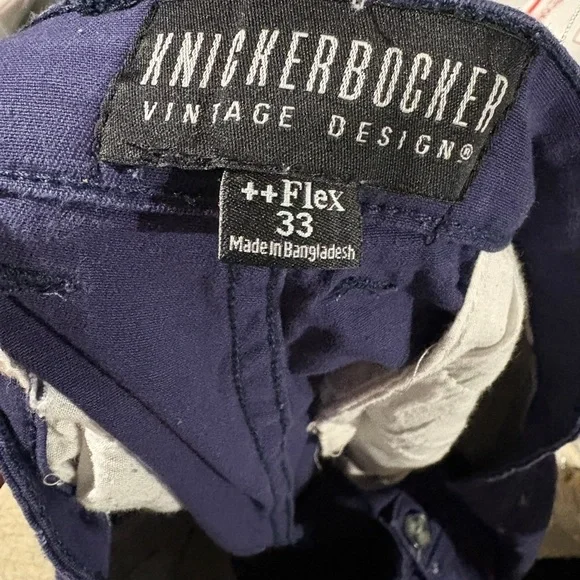 Knickerbocker navy Blue Flat Front cotton stretch surfboard print Shorts SZ 33 - Picture 10 of 11